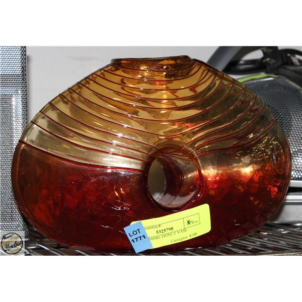 AMBER OMBRE DONUT VASE ART GLASS