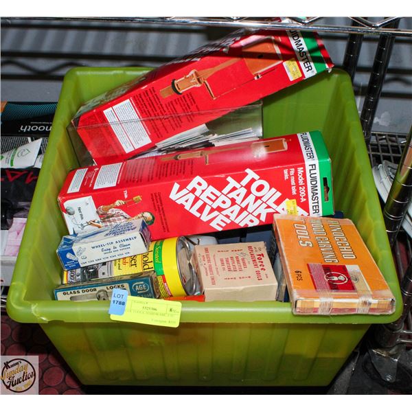 BOX OF TOOLS, HARDWARE, ETC