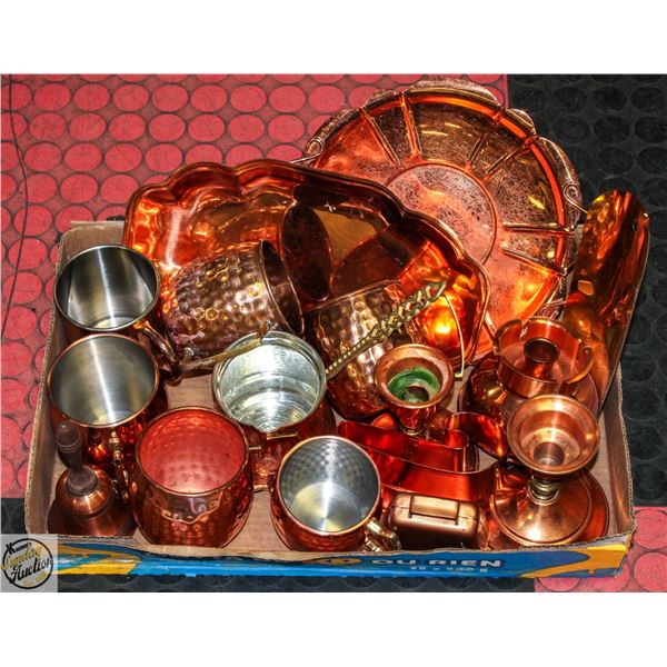 VINTAGE BRASS MUGS, BELLS & CANDLESTICK HOLDERS
