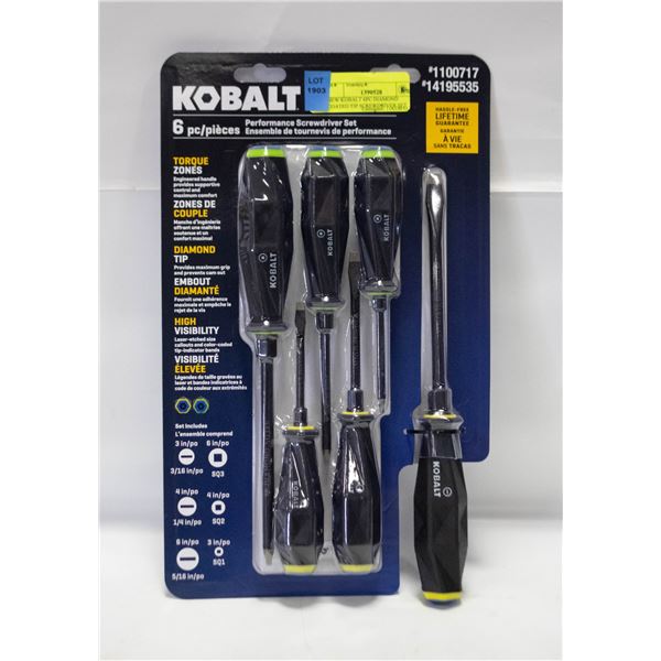 NEW KOBALT 6PC DIAMOND COATED TIP SCREWDRIVER SET