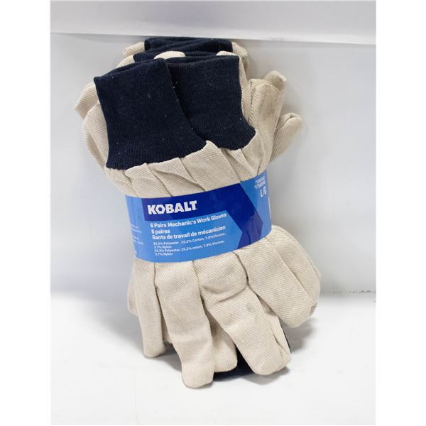 NEW 6 PACK KOBALT COTTON WORKGLOVES