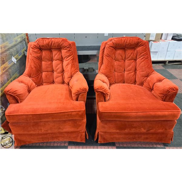 PAIR OF VELVET VINTAGE ARM CHAIRS