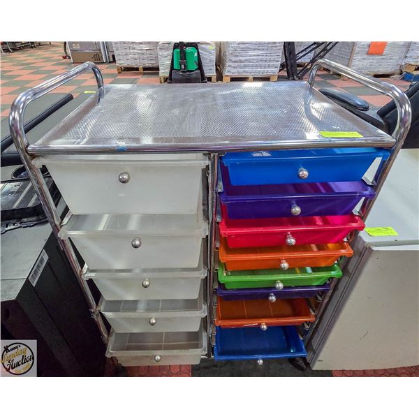 CHROME METAL ROLLING STORAGE CART/WORK