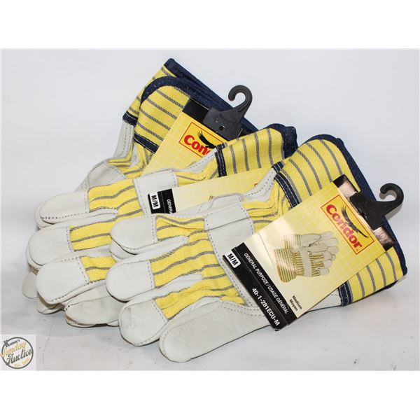 3 PAIRS OF GENERAL PURPOSE LEATHER WORK GLOVES