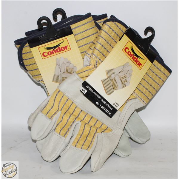 3 PARIS OF GENERAL PURPOSE LEATHER WORK GLOVES