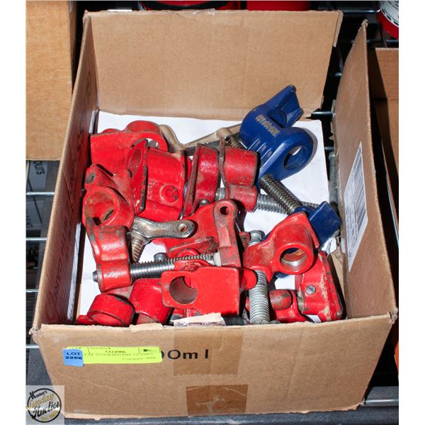 FLAT OF ASSORTED PIPE CLAMPS.