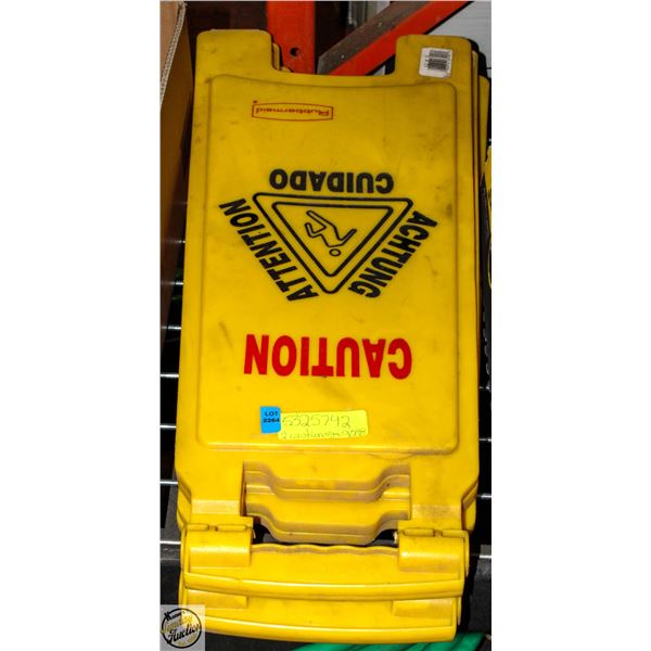 PAIR OF YELLOW "CAUTION" FLOOR STANDING SIGNS