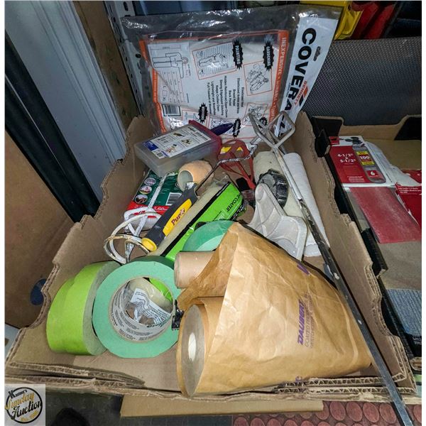 FLAT OF PAINTING SUPPLIES & TOOLS INCL. NEW
