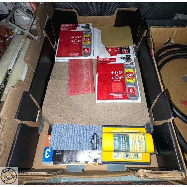 FLAT WITH LARGE ASSORTMENT OF NEW SANDPAPER,