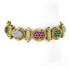 Image 1 : 14K Gold Sapphire Ruby Emerald Diamond MultiColor Cluster & Column Link Bracelet