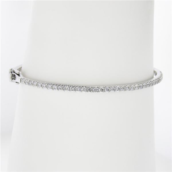 14k White Gold 6.7" 1.25 ctw Round Prong Diamond Stack Hinged Open Bangle Bracel