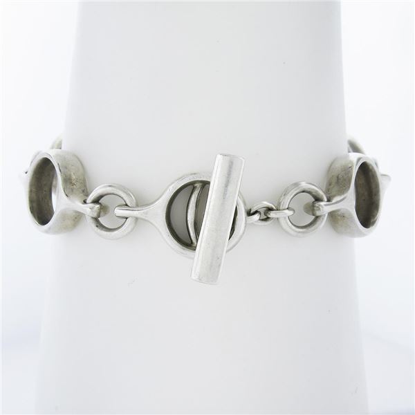 Georg Jensen Silver Open Round Link Chain 474 Bracelet w/ Toggle Clasp & Quartz