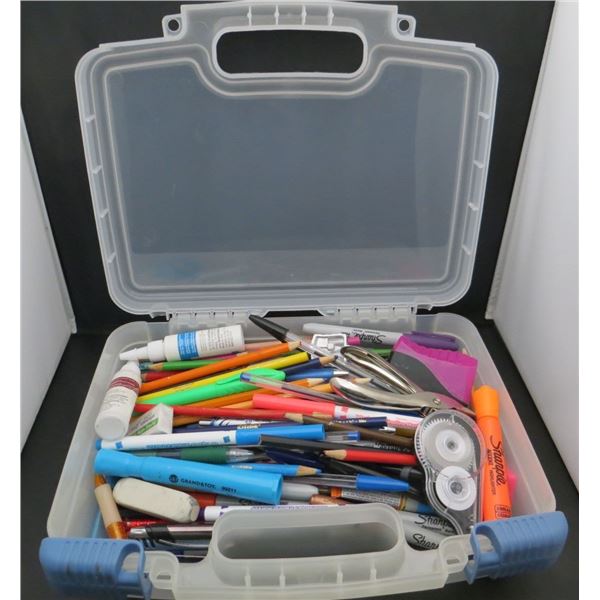 Craft Tote Full Of Markers, Pencils, Pens, Erasers & More 8" x 12" x 4"