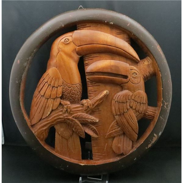 Wooden Pelican Wall Hanging Hand Made in Costa Rica 11 inch Diameter
