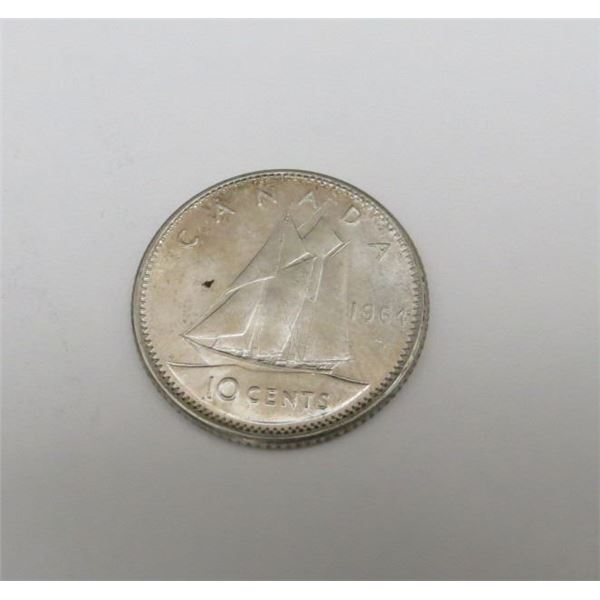 1964 Canadian Silver 10 Cent Coin