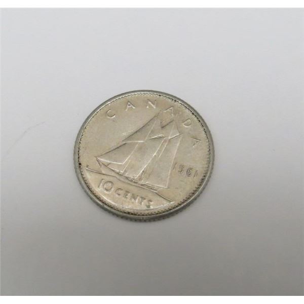 1961 Canadian Silver 10 Cent Coin