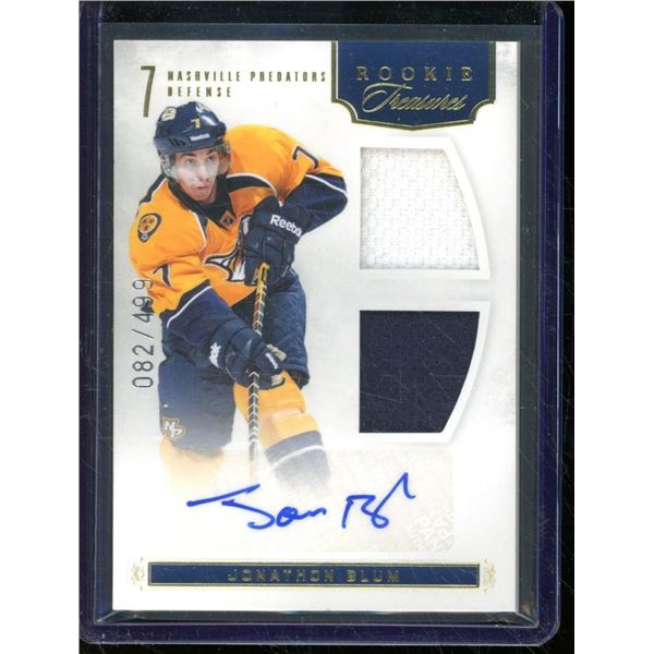 2011-12 Panini Rookie Anthology #144 Jonathon Blum JSY AU RC 82/499 BV $20