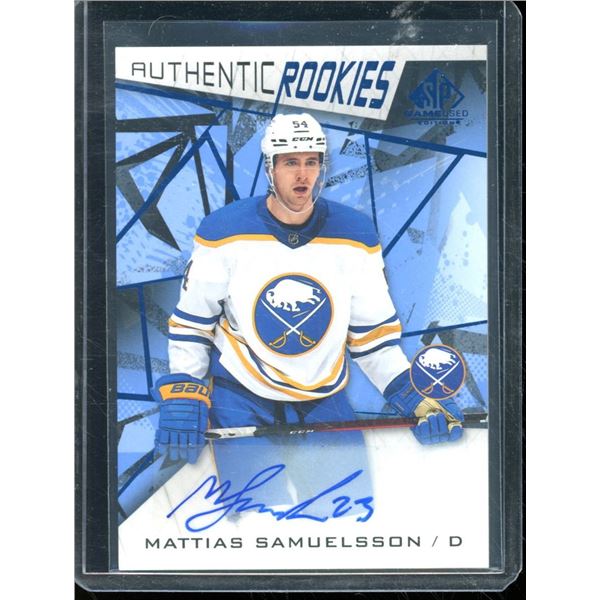2021-22 SP Game Used Blue Autographs #169 Mattias Samuelsson BV $22