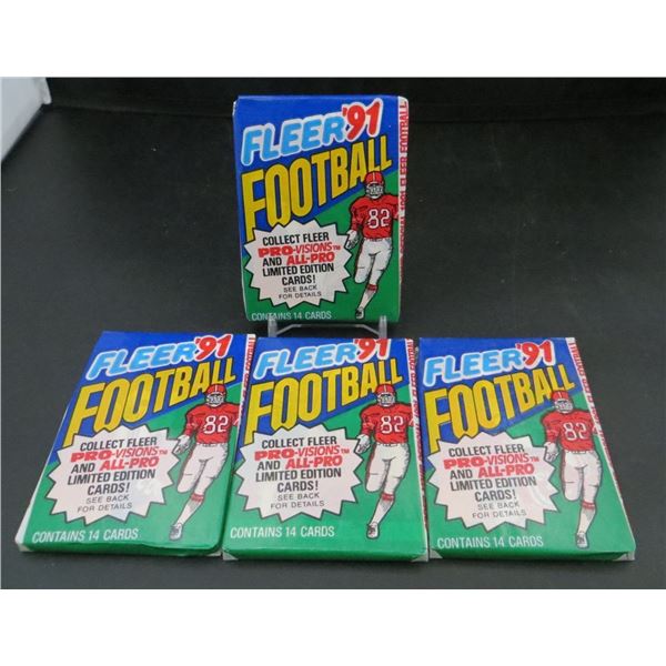 4 Sealed Packs Of 1991 Fleer Football Cards 14 Cards Per Pack