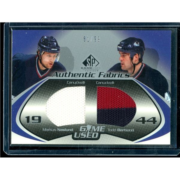 2003-04 SP Game Used Authentic Fabrics #DFNB Markus Naslund/Todd Bertuzzi 81/99 BV $40
