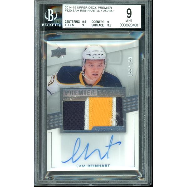 2014-15 Upper Deck Premier #120 Sam Reinhart JSY Auto 199/199 RC Beckett Graded 9 BV$125