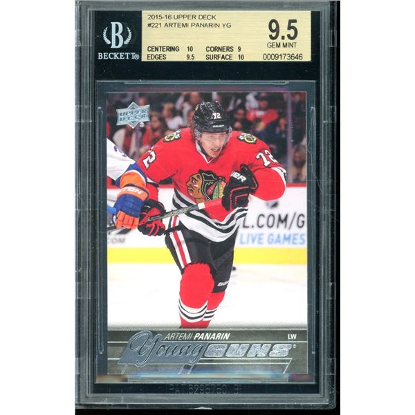2015-16 Upper Deck #221 Artemi Panarin YG RC Beckett Graded 9.5 BV $150