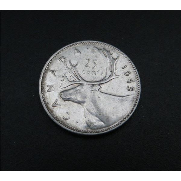 1943 Canadian Silver 25 Cent Coin