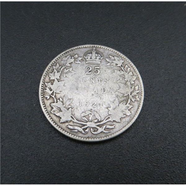 1921 Canadian Silver 25 Cent Coin