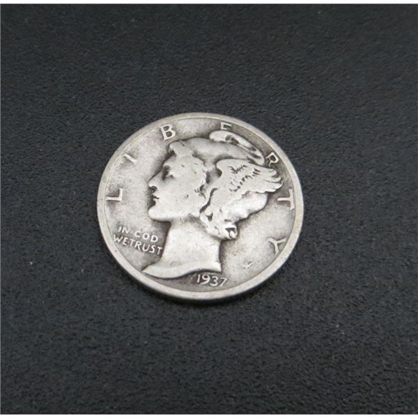 1937 USA Silver 10 Cent Coin