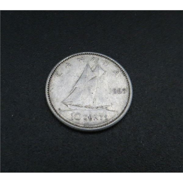 1959 Canadian Silver 10 Cent Coin