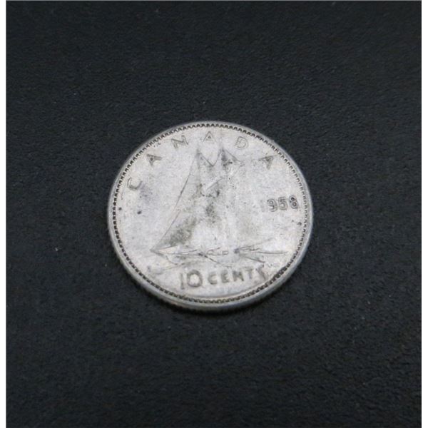 1958 Canadian Silver 10 Cent Coin