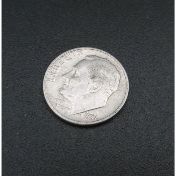1951 USA Silver 10 Cent Coin