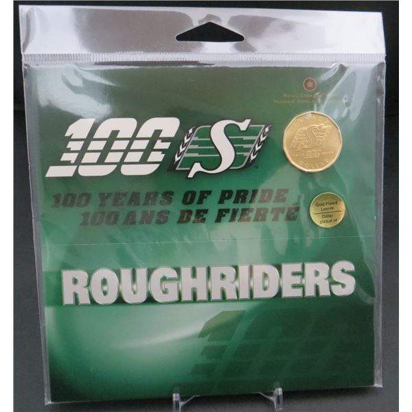 RCM 2010 Saskatchewan Roughriders $1 Centennial Gold-Plated Uncirculated Dollar Coin Sealed