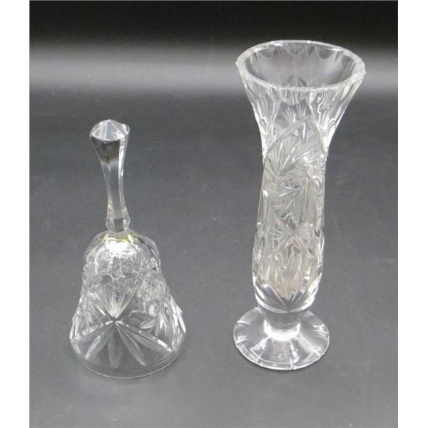 Crystal Flower Vase 6" Tall & Crystal Bell