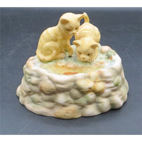Vintage Enesco "Playmates" 2 Cats Playing in a pond Music Box