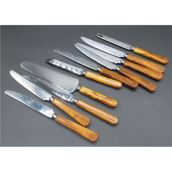 Lot Of Vintage Warranted GH Bakelite Handle Stainless Steel Cutlery