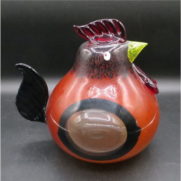 Vintage Murano Amber & Black Blown Glass Chicken 8" Tall
