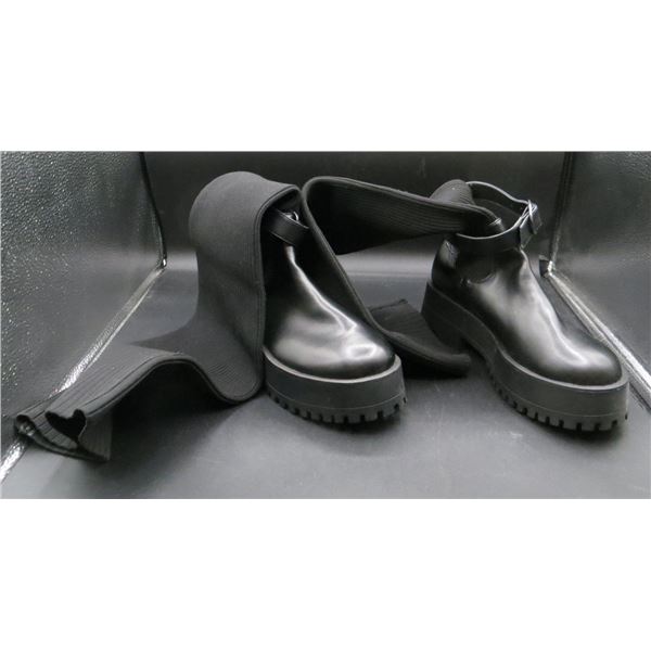 New Women's Thigh High Knitted Stocking Boots With With Belts Size 8M