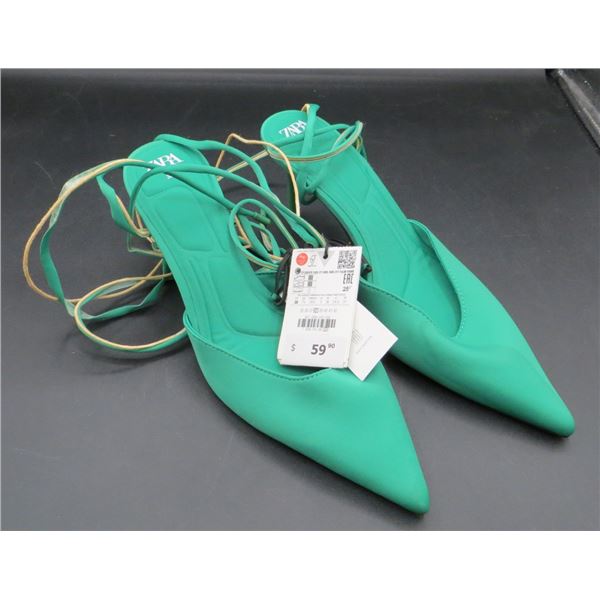 New Zara Green Tied High Heel Shoes Size 38