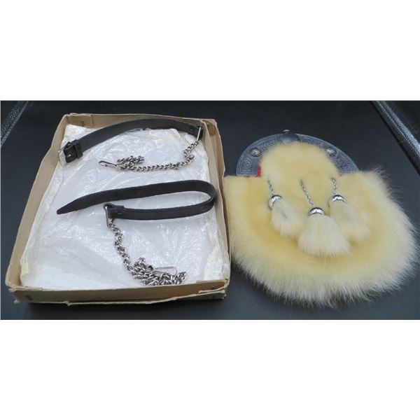 Vintage Real Leather & Fur Made In Scotland Dress Kilt Sporran