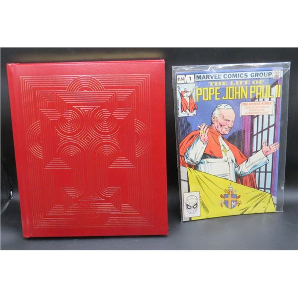 Marvel The Life Of Pop John Paul II Comic # 1 & Inside The Vatican Red Faux Leather Book