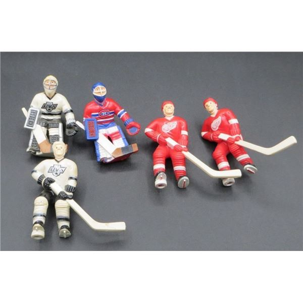 5 Table Top Figures Detroit, LA Kings, Montreal Canadiens 3 Skaters & 2 Goalies