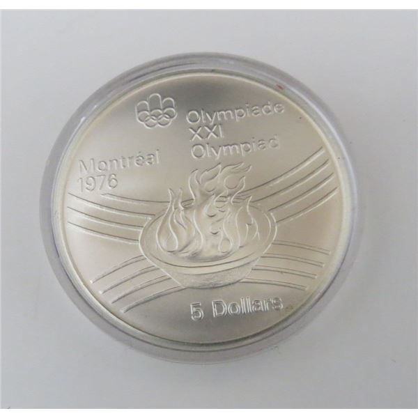 1976 Canadian Silver $5 Dollars Coin Montreal XXI Olympic Games (0.7227 oz of 925 Fine Silver)