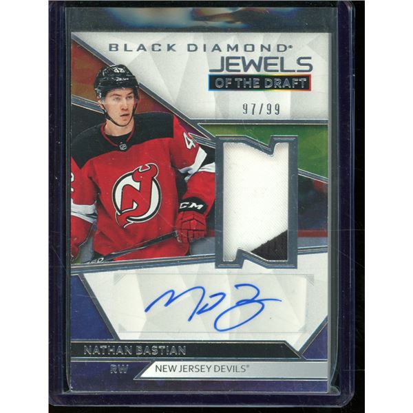2019-20 Black Diamond Jewels of the Draft Patch Autographs #JDNB Nathan Bastian 97/99 BV $65