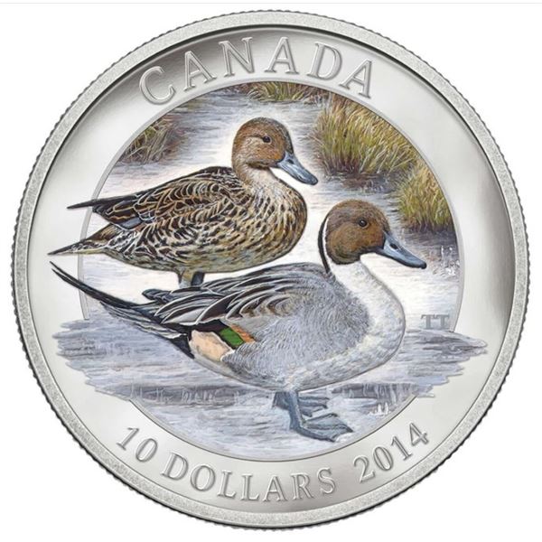 RCM 2014 $10 Ducks of Canada: Pintail Duck 9999 Pure Silver Coin