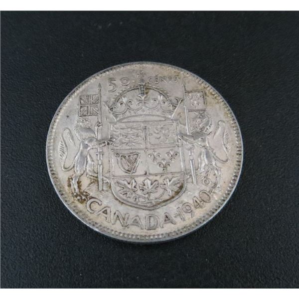 1940 Canadian Silver 50 Cent Coin