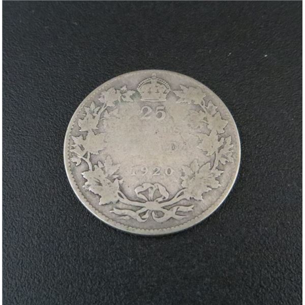 1920 Canadian Silver 25 Cent Coin