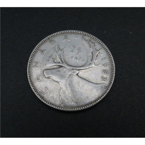 1953 Canadian Silver 25 Cent Coin