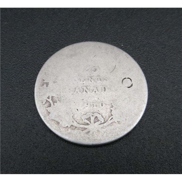 1910 Canadian Silver 25 Cent Coin