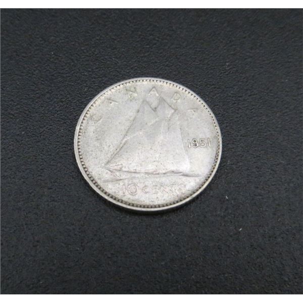 1951 Canadian Silver 10 Cent Coin